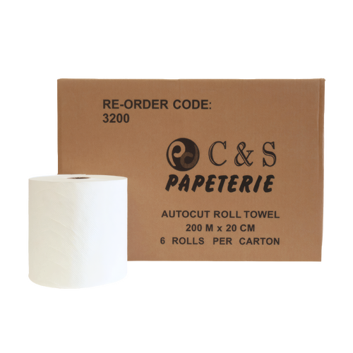 CLEAN & SOFT Autocut Roll Towel 20cm x 200m 44gsm x6 rolls