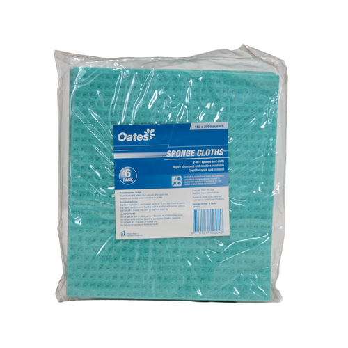 OATES Sponge Cloths Yellow Blue Green18X20cm(Pk6)